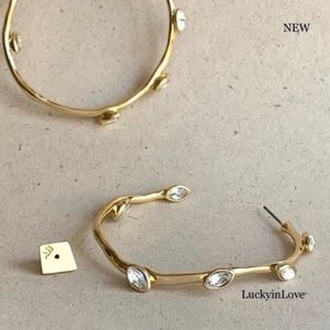 ALEXIS BITTAR • Navette Gold Sculpted Crystal Bud Leafy Hoop Earrings